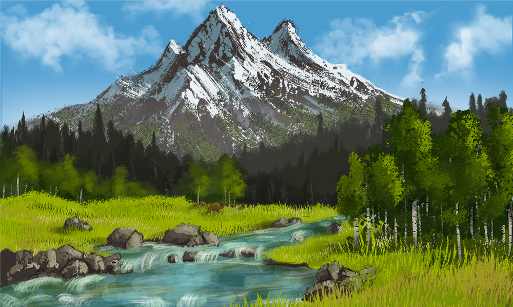 Mountain scene illustration.