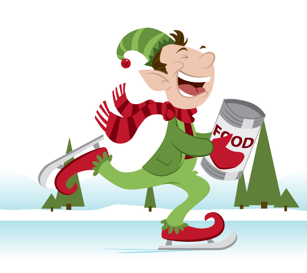 Santa and elf themed illustration.
